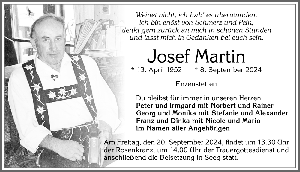 Traueranzeige von Josef Martin von Allgäuer Zeitung, Füssen