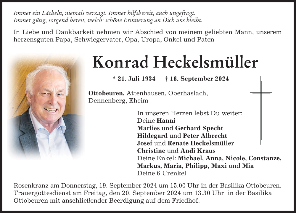 Traueranzeige von Konrad Heckelsmüller von Memminger Zeitung