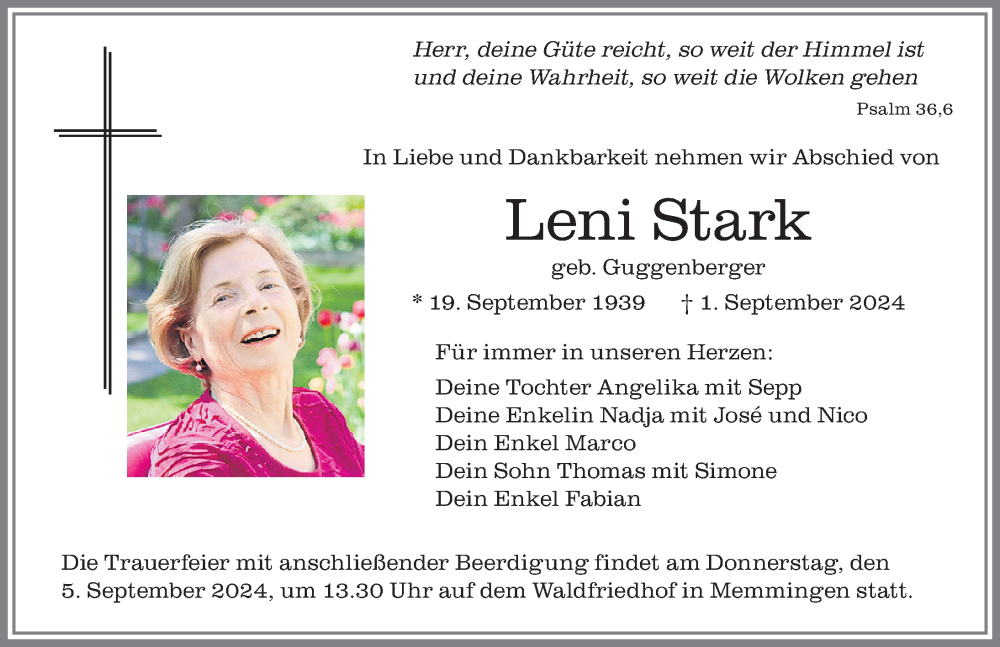 Traueranzeige von Leni Stark von Memminger Zeitung