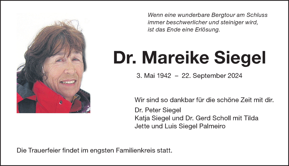 Traueranzeige von Mareike Siegel von Allgäuer Anzeigeblatt