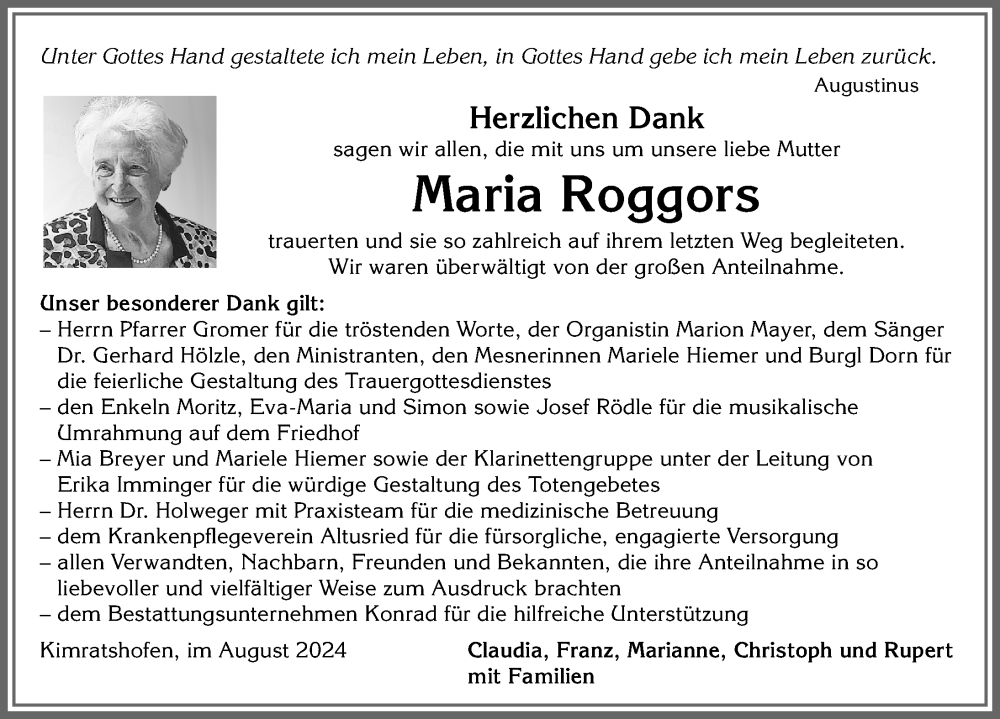 Traueranzeige von Maria Roggors von Allgäuer Zeitung,Kempten