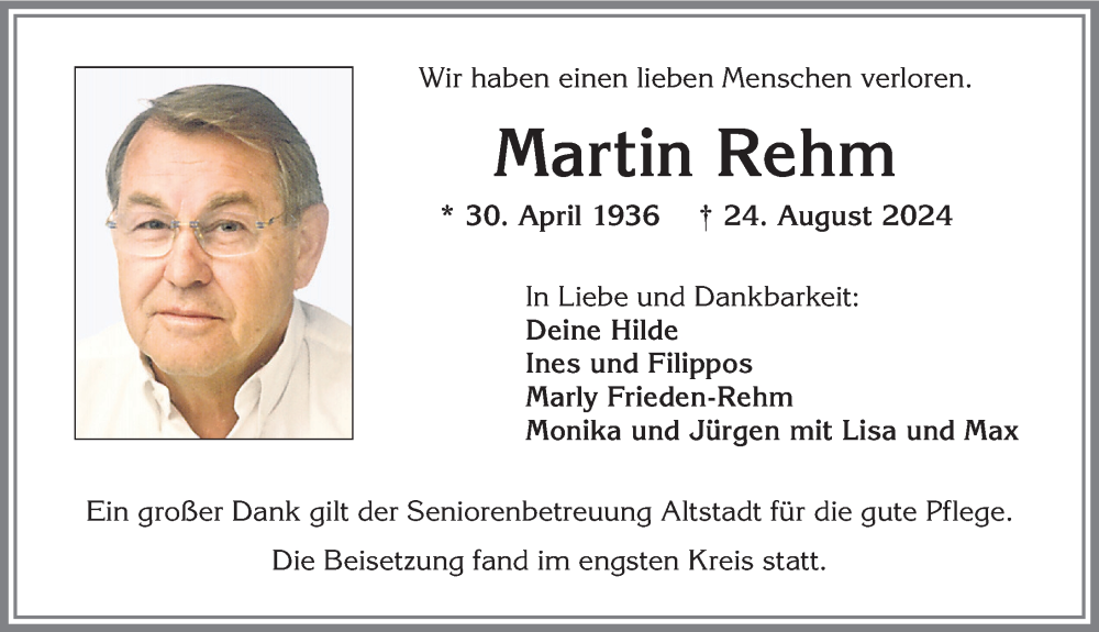 Traueranzeige von Martin Rehm von Allgäuer Zeitung,Kempten