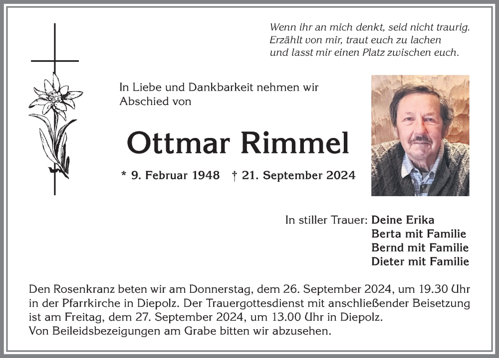 Traueranzeige von Ottmar Rimmel von Allgäuer Anzeigeblatt