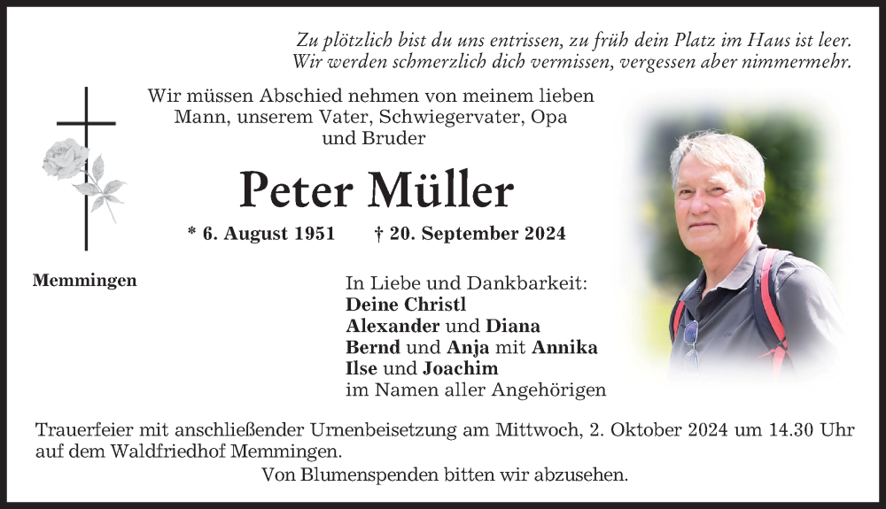 Traueranzeige von Peter Müller von Memminger Zeitung