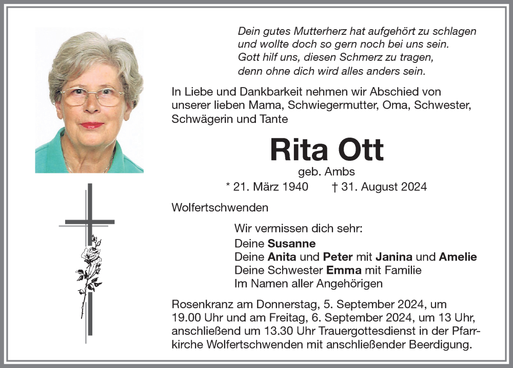 Traueranzeige von Rita Ott von Memminger Zeitung