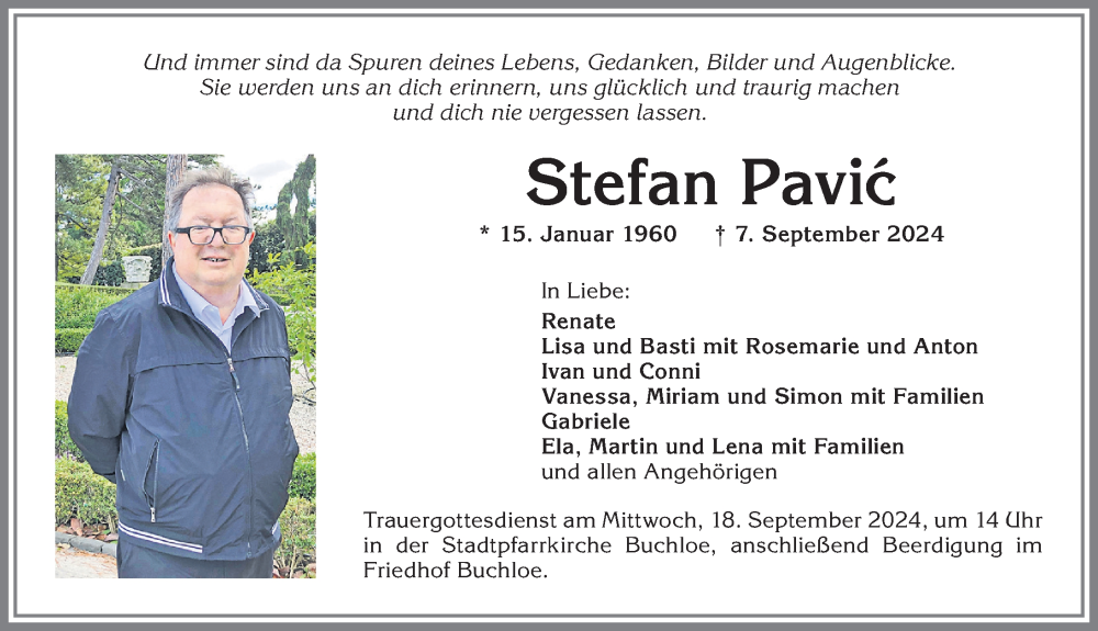 Traueranzeige von Stefan Pavic von Augsburger Allgemeine, Landsberger Tagblatt