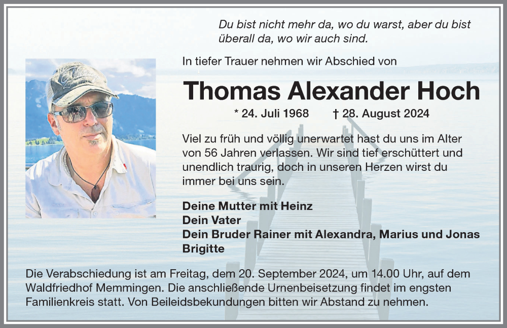 Traueranzeige von Thomas Alexander Hoch von Memminger Zeitung