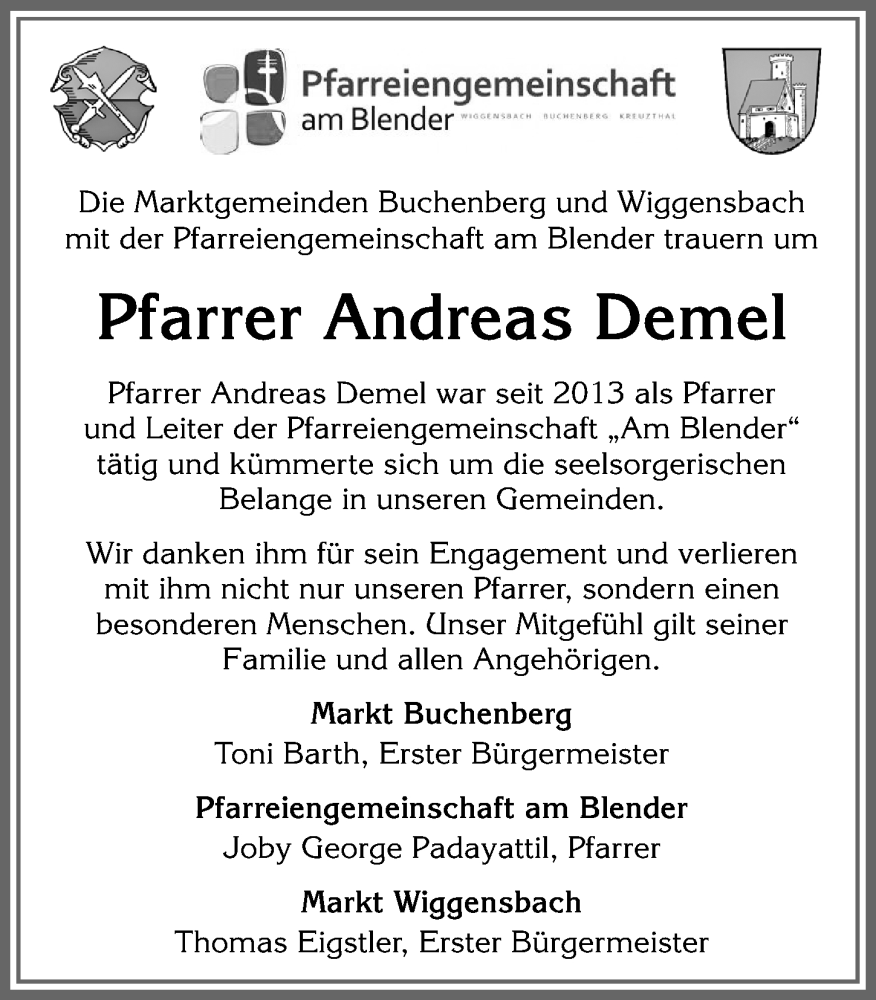 Traueranzeige von Andreas Demel von Allgäuer Zeitung,Kempten