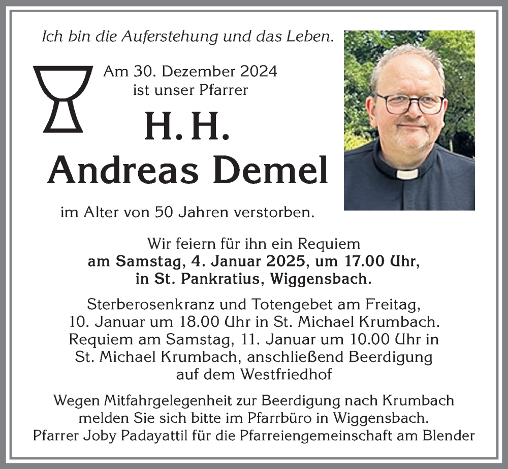 Traueranzeige von Andreas Demel von Allgäuer Zeitung,Kempten