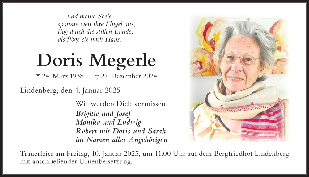 Traueranzeige von Doris Megerle von Der Westallgäuer