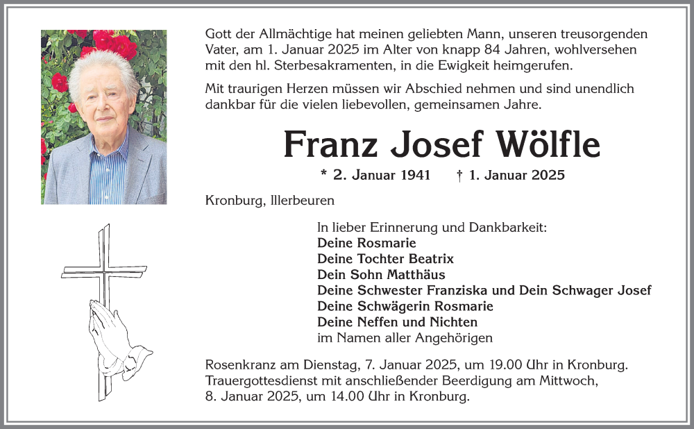 Traueranzeige von Franz Josef Wölfle von Memminger Zeitung