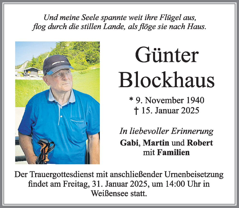 Traueranzeige von Günter Blockhaus von Allgäuer Zeitung, Füssen