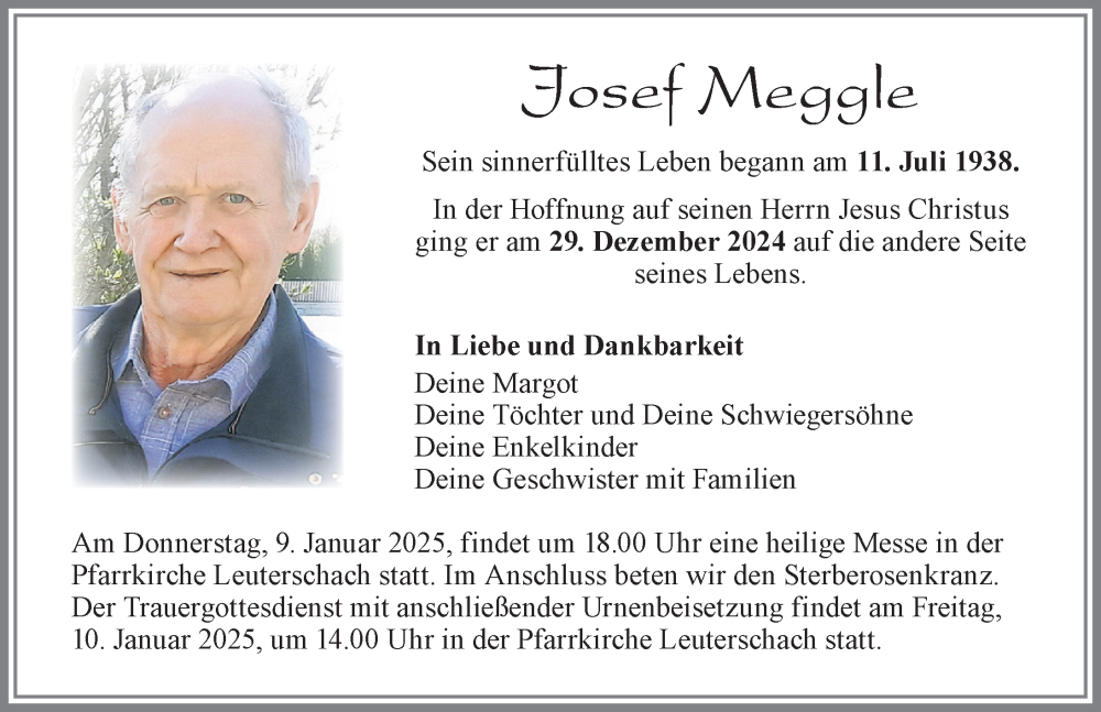 Traueranzeige von Josef Meggle von Allgäuer Zeitung, Marktoberdorf