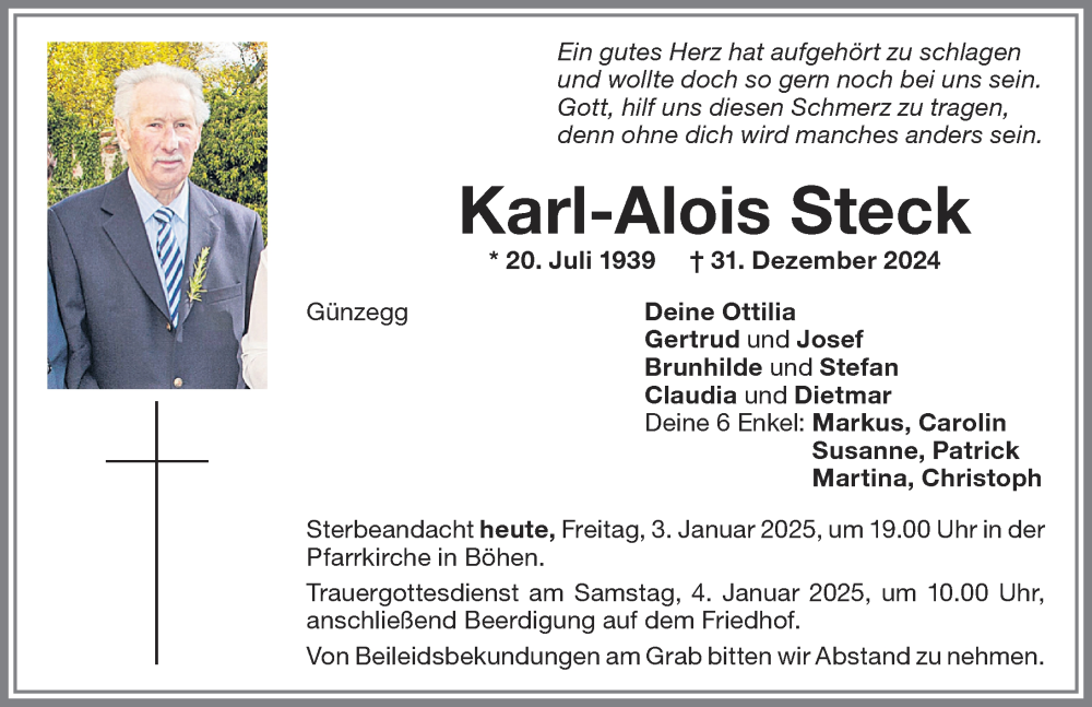 Traueranzeige von Karl-Alois Steck von Memminger Zeitung