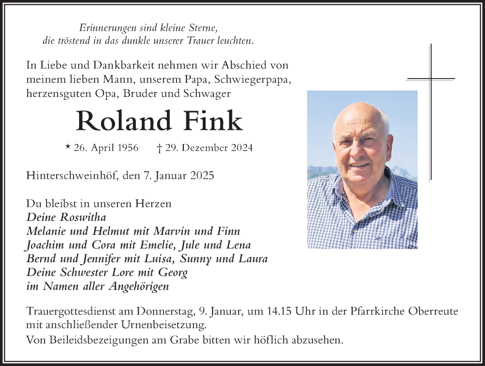 Traueranzeige von Roland Fink von Der Westallgäuer