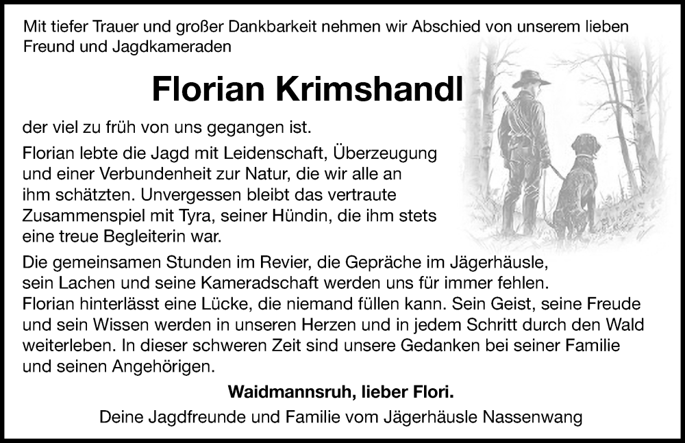  Traueranzeige für Florian Krimshandl vom 25.11.2025 aus Augsburger Allgemeine, Schwabmünchner Allgemeine
