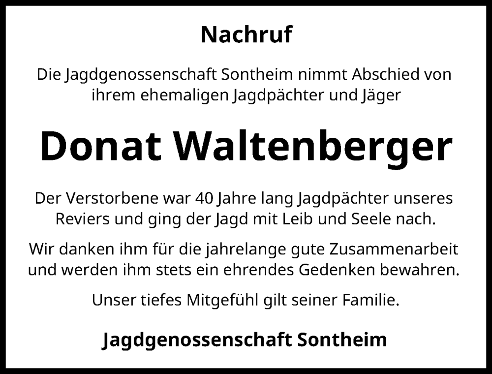  Traueranzeige für Donat Waltenberger vom 05.12.2025 aus Mindelheimer Zeitung, Augsburger Allgemeine