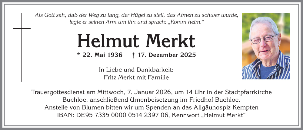 Traueranzeige für Helmut Merkt vom 27.12.2025 aus Augsburger Allgemeine, Schwabmünchner Allgemeine