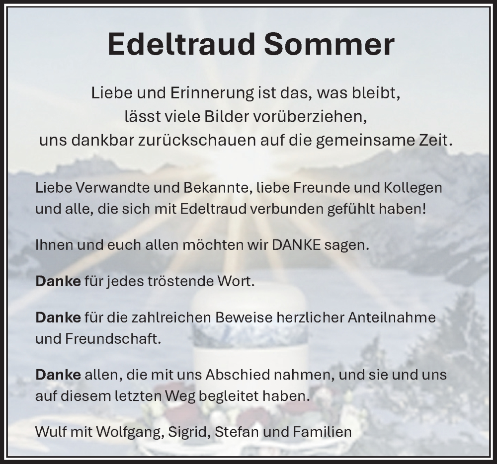 Traueranzeige von Edeltraud Sommer von Allgäuer Zeitung, Marktoberdorf