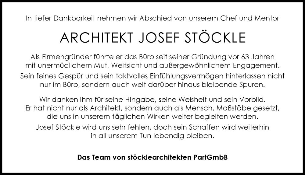 Traueranzeige von Josef Stöckle von Augsburger Allgemeine, Donauwörther Zeitung