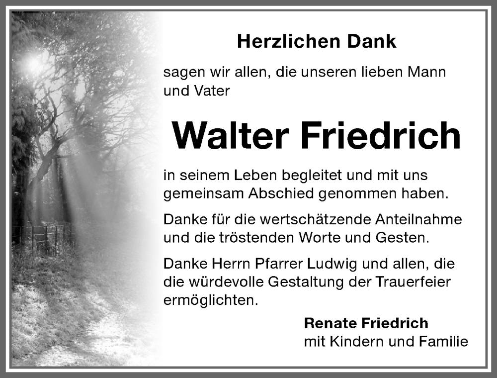Traueranzeige von Walter Friedrich von Memminger Zeitung