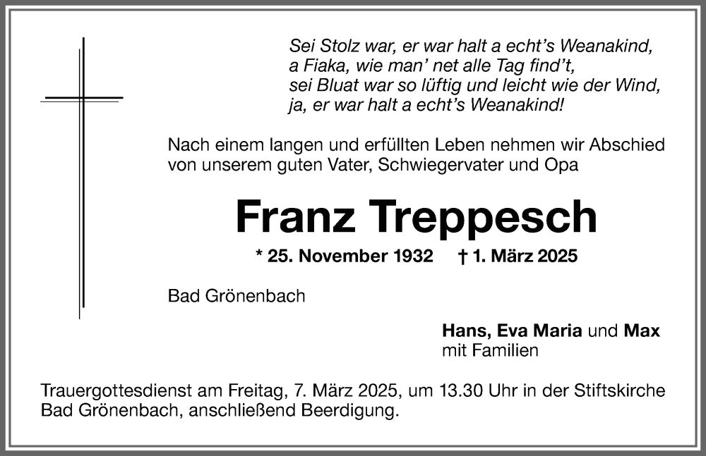 Traueranzeige von Franz Treppesch von Memminger Zeitung