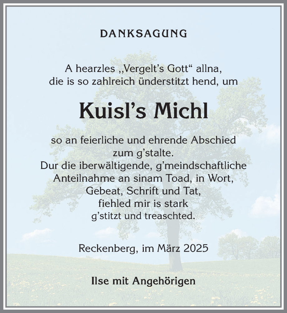 Traueranzeige von Kuisl’s Michl von Allgäuer Anzeigeblatt