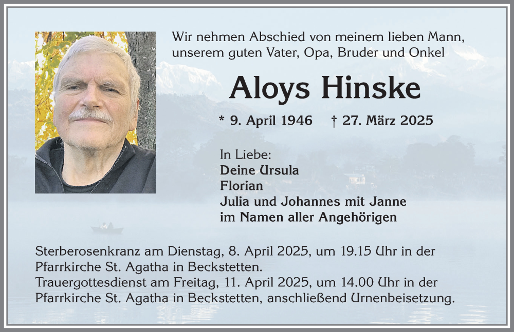 Traueranzeige von Aloys Hinske von Allgäuer Zeitung, Kaufbeuren/Buchloe