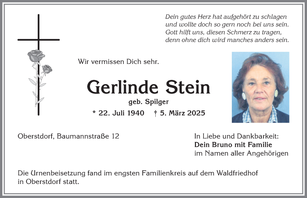 Traueranzeige von Gerlinde Stein von Allgäuer Anzeigeblatt