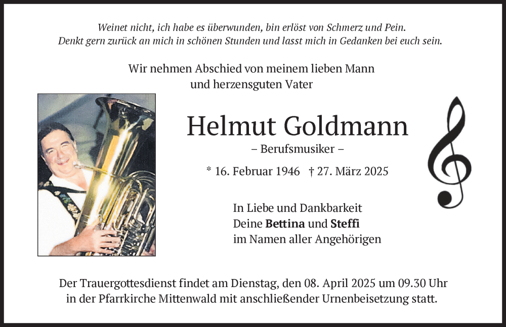Traueranzeige von Helmut Goldmann von Allgäuer Zeitung, Kaufbeuren/Buchloe