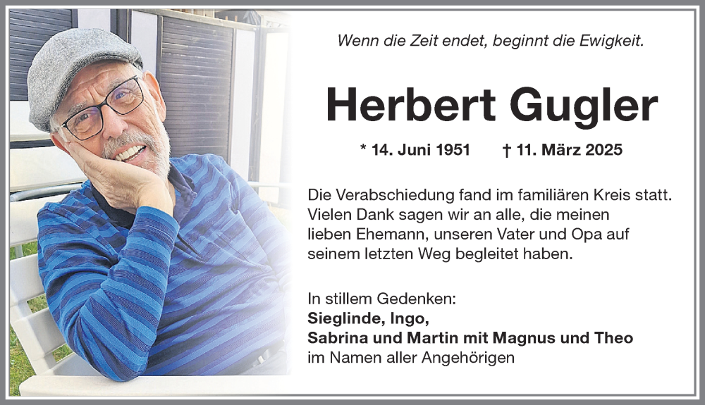 Traueranzeige von Herbert Gugler von Memminger Zeitung