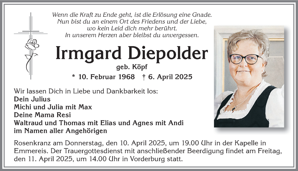 Traueranzeige von Irmgard Diepolder von Allgäuer Anzeigeblatt