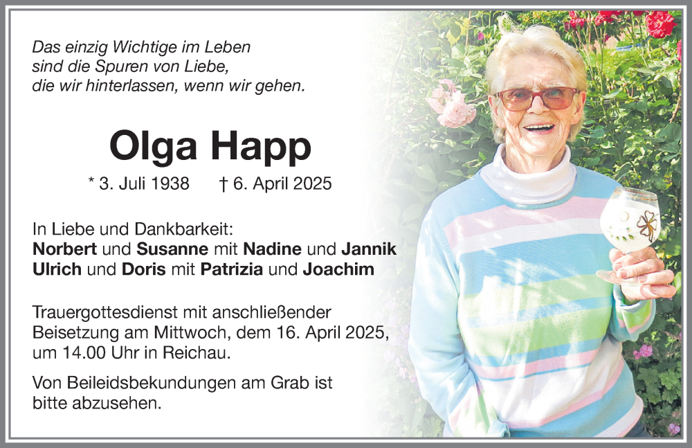 Traueranzeige von Olga Happ von Memminger Zeitung