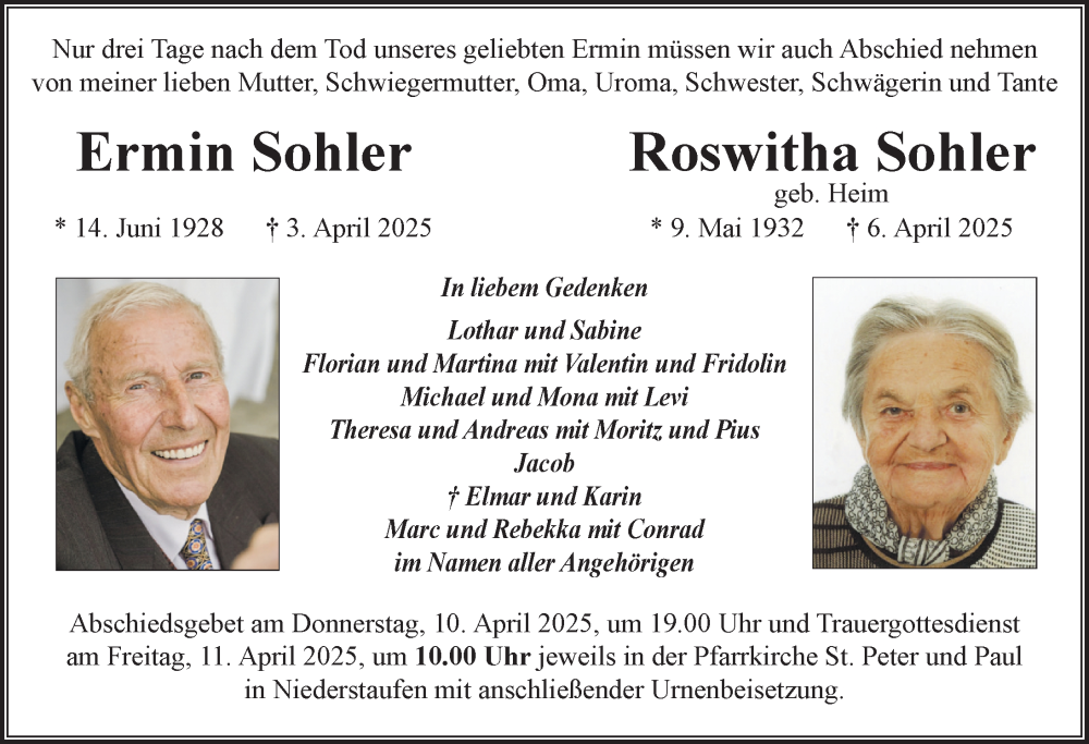 Traueranzeige von Roswitha Sohler von Der Westallgäuer