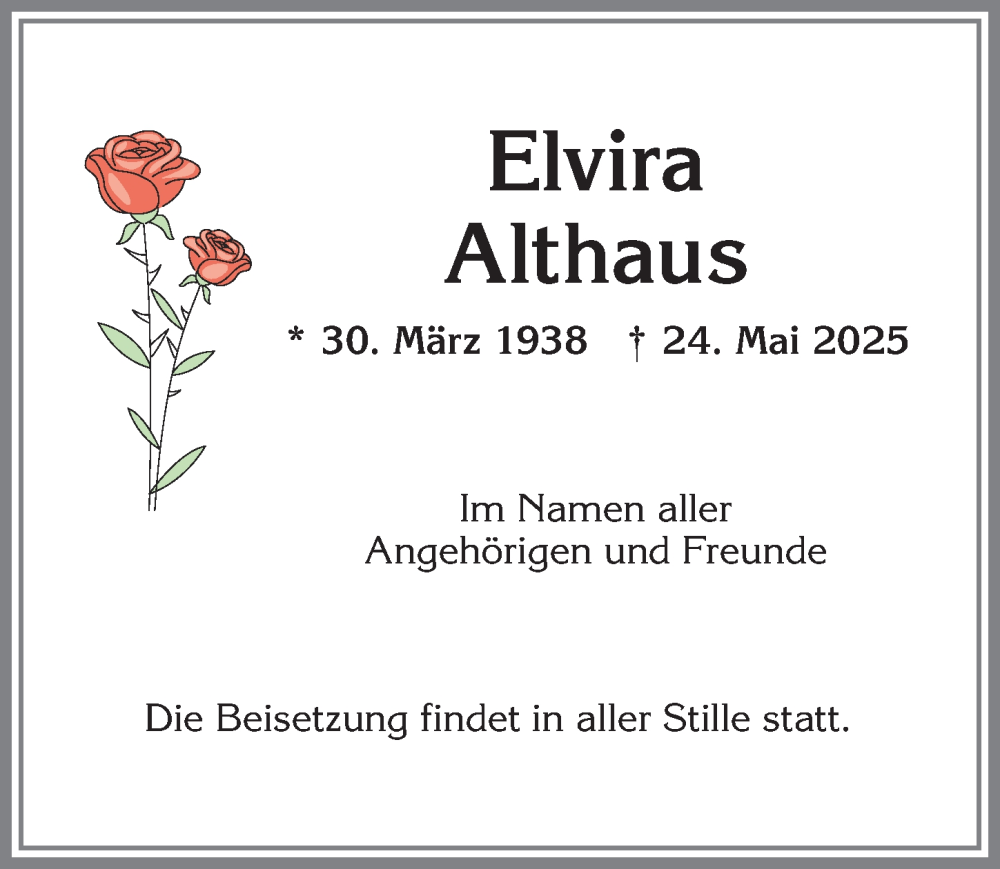 Traueranzeige von Elvira Althaus von Allgäuer Anzeigeblatt