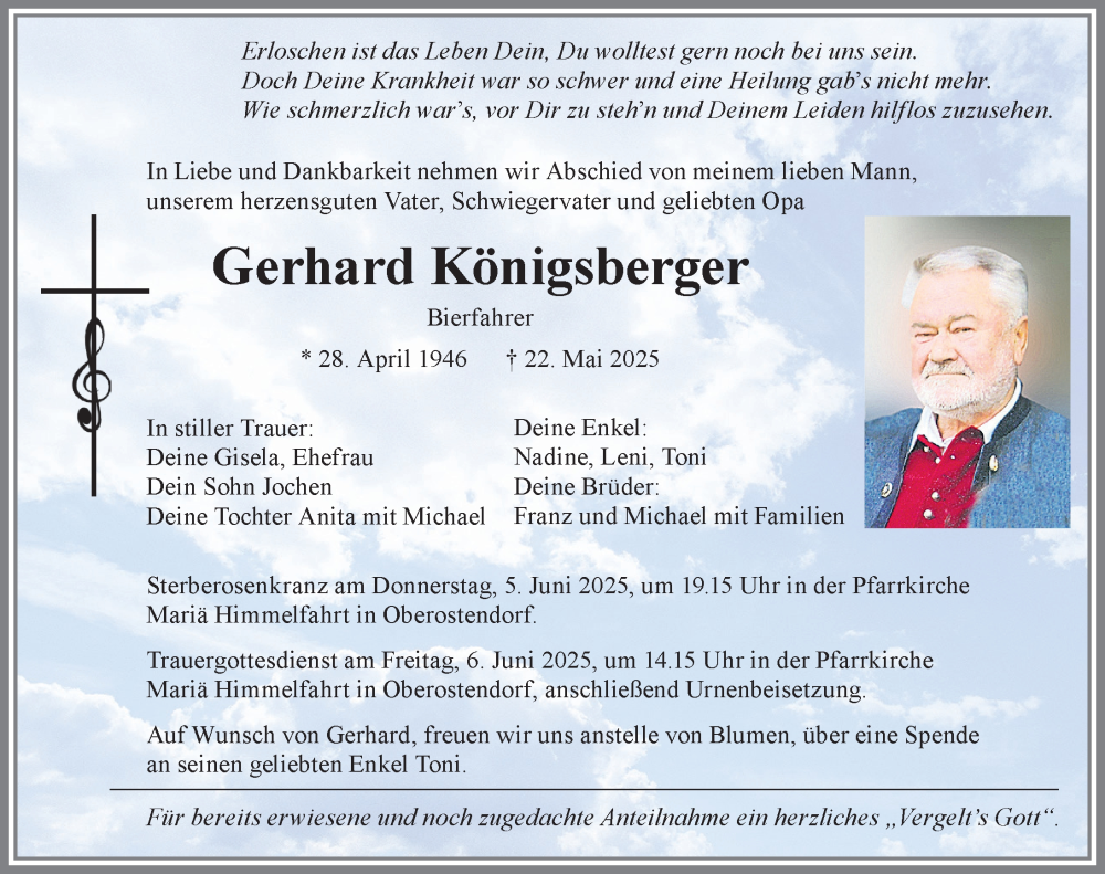 Traueranzeige von Gerhard Königsberger von Allgäuer Zeitung, Kaufbeuren/Buchloe