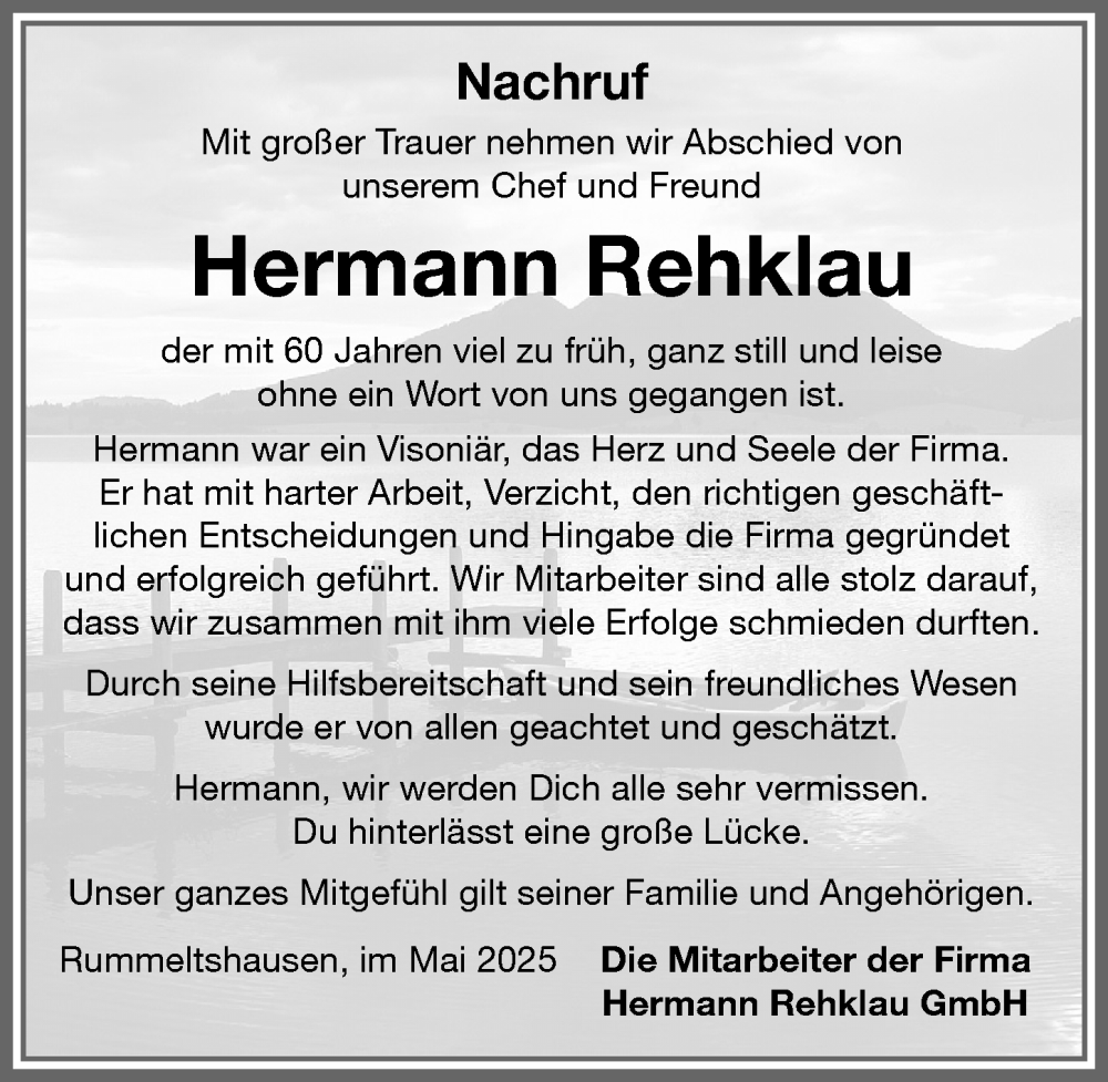 Traueranzeige von Hermann Rehklau von Memminger Zeitung