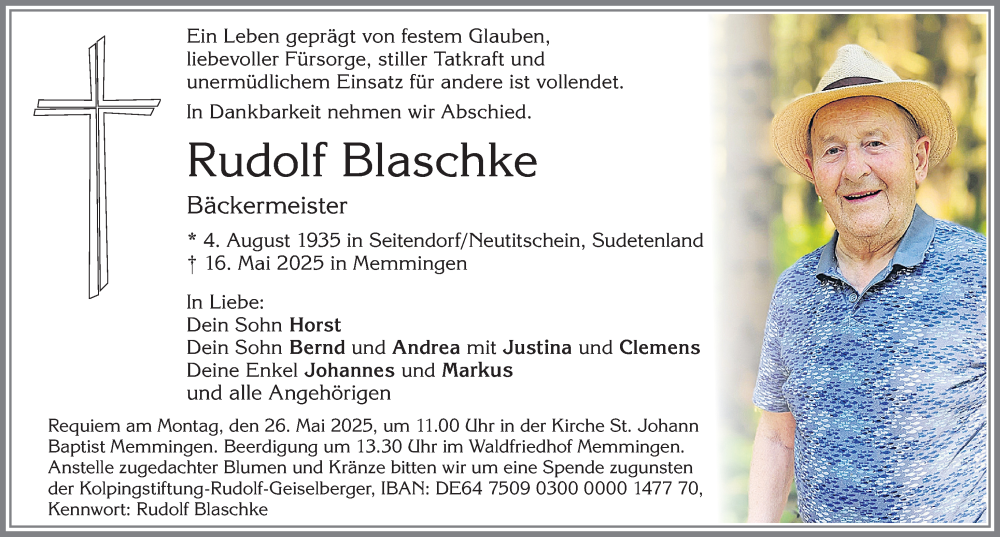 Traueranzeige von Rudolf Blaschke von Memminger Zeitung