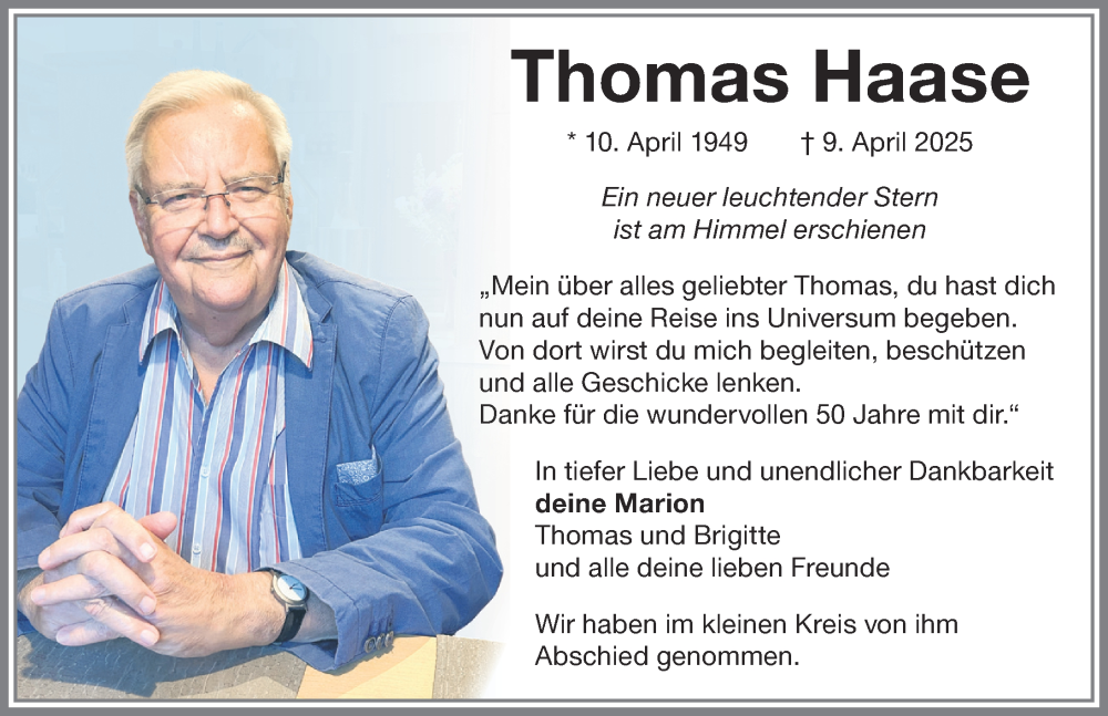Traueranzeige von Thomas Haase von Allgäuer Zeitung,Kempten