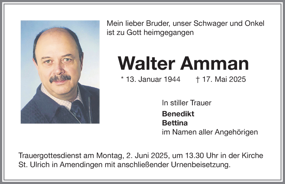 Traueranzeige von Walter Amman von Memminger Zeitung