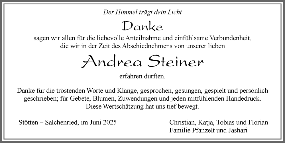 Traueranzeige von Andrea Steiner von Allgäuer Zeitung, Marktoberdorf