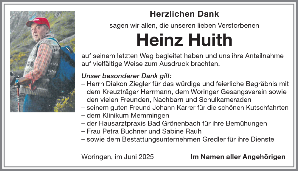 Traueranzeige von Heinz Huith von Memminger Zeitung
