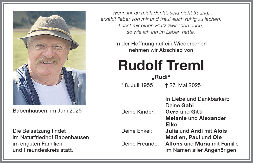 Traueranzeige von Rudolf Trem von Memminger Zeitung