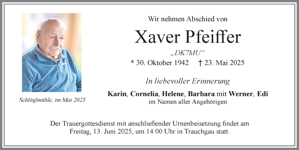 Traueranzeige von Xaver Pfeiffer von Allgäuer Zeitung, Füssen