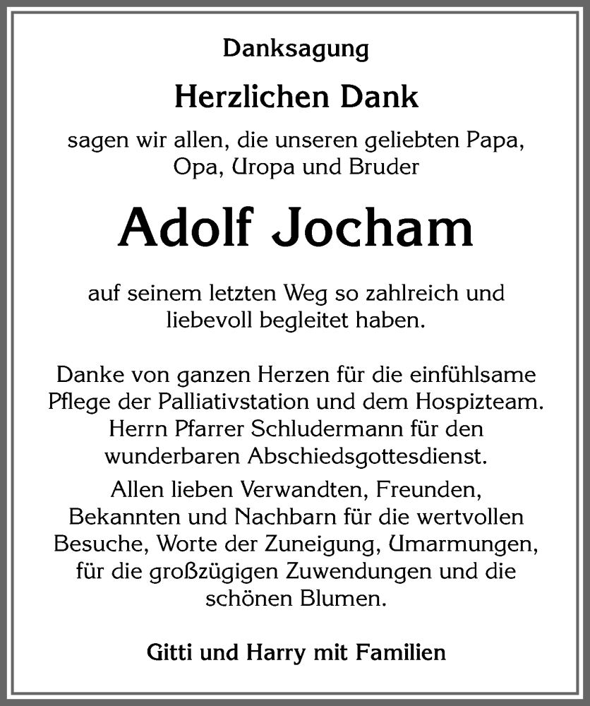Traueranzeige von Adolf Jocham von Allgäuer Zeitung,Kempten