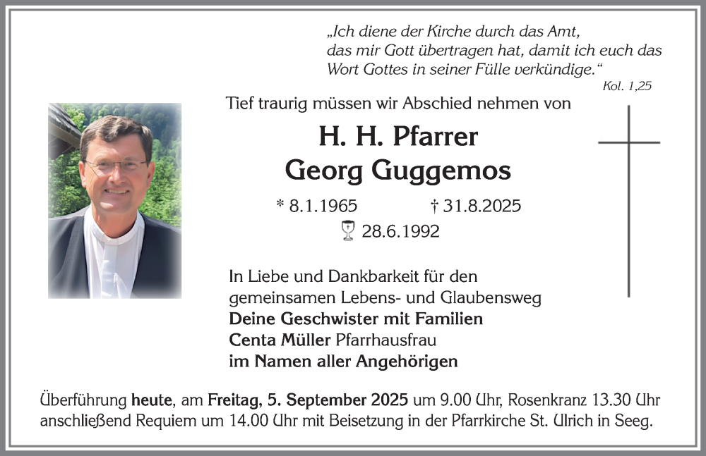 Traueranzeige von Georg Guggemos von Allgäuer Zeitung, Füssen