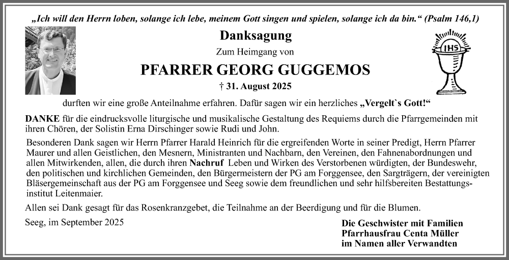 Traueranzeige von Georg Guggemos von Allgäuer Zeitung, Füssen