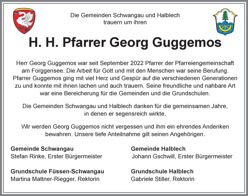 Traueranzeige von Georg Guggemos von Allgäuer Zeitung, Füssen