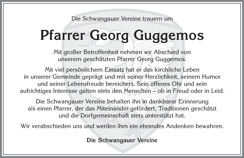 Traueranzeige von Georg Guggemos von Allgäuer Zeitung, Füssen