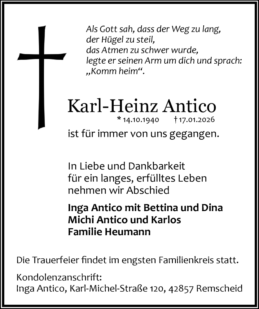 Traueranzeige von Karl-Heinz Antico von Allgäuer Anzeigeblatt